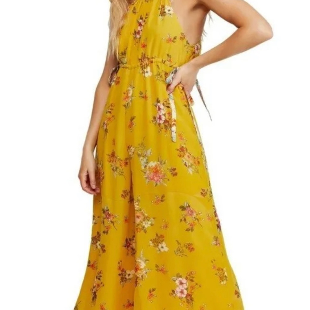 Free People Georgia Flotal Jumpsuit Gold Combo